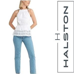 Halson Eyelet Peplum Halter Top